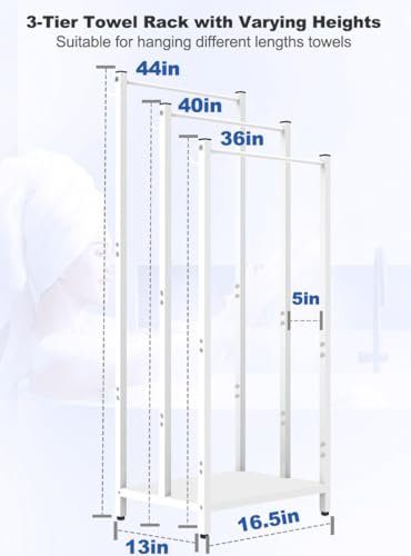 44-Inch-Tall-Free-Standing-Towel-Rack-White-3-Tiers-Heavy-Duty-Blanket-Drying-Stand-Holder-with-Metal-Storage-Shelf-6-Hooks-for-Bathroom-Pool-Bedroom-Living-Room