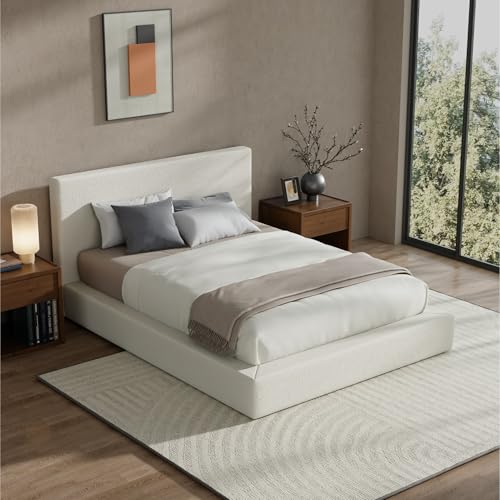 Image of RECCI AirFrame Full Size Upholstered Bed Frame with Plush Padded Headboard | Plush Padded Headboard, 360 Soft Foam Surround, Low Profile Cloud Bed Frame, No Box Spring Required, Easy Assembly