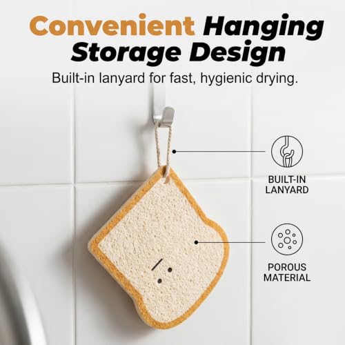 Image of Bread Sponges, Toast Shaped Compostable Kitchen Scrubber Pads, Non-Scratch Dish Sponge Set (4Pcs) (4pcs-X face)