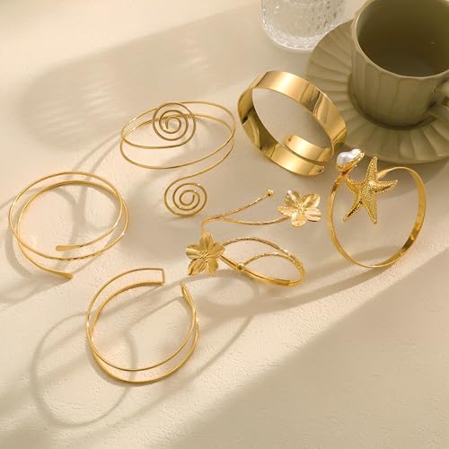 17KM 6PCS Gold Arm Cuff Bracelets for Women Boho Statement Gold Upper Arm Bangle Band Arml - image 6