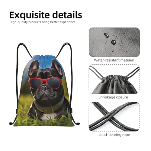 Drawstring Backpack French bulldog wearing sunglasses Drawstring Bag Sports String Bag Gym Sackpack for Women Men4