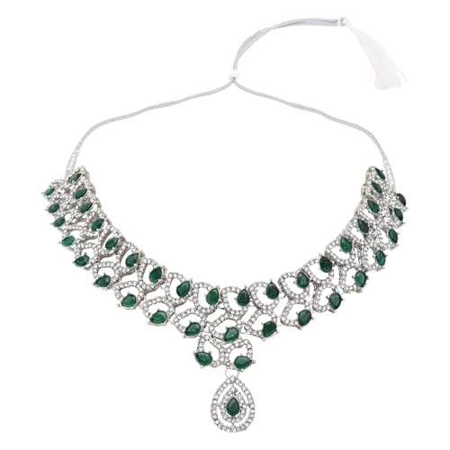 Image of I Jewels Rose Gold Plated Stylish Design Crystal Diamond Necklace & Earrings Jewellery Set for Women