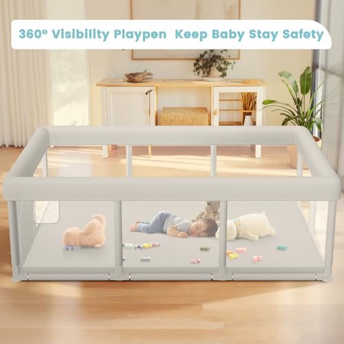 Image of besuhot Baby Playpen Extra Large Play Yard 74 inch x 50 inch Playpen for Babies and Toddlers with Anti-Slip Suckers and Zipper Gate, Safety Baby Activity Center for Indoor & Outdoor