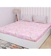 RD TREND Glace Cotton Printed All Over Elastic Fitted Double Bedsheet with 2 Pillow Covers | 210 ...