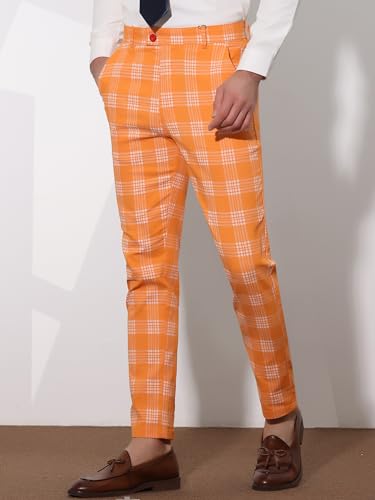 Lars Amadeus Men's Plaid Dress Pants Casual Slim Fit Flat Front Skinny Business Checked Plaid Pants2