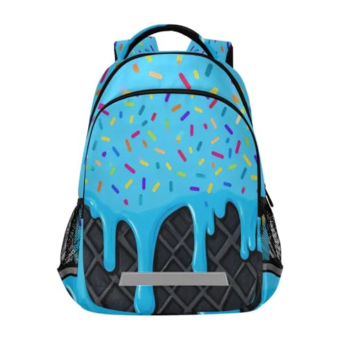 Image of Blue Black Ice Cream Cute Backpacks with Chest Strap,Lightweight Bookbags 17 Inch, Casual Daypack Bags