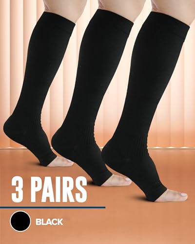 Image of Doctor's Select 3 Pairs Copper Toeless Compression Socks Women & Men - 20-30 mmHg Open Toe Compression Socks Knee High Women
