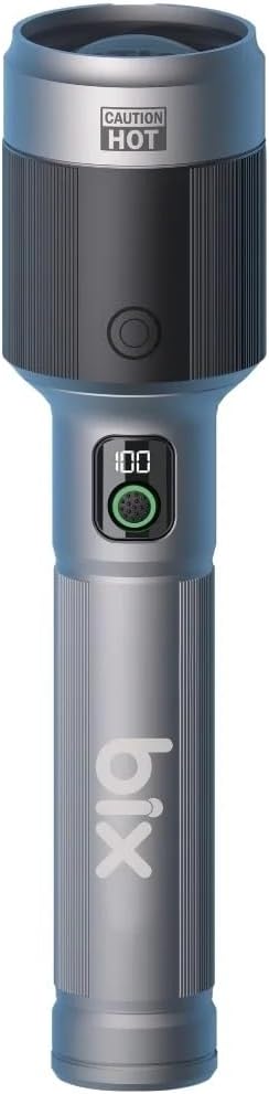 Bix Flashlight BX5102FL 60W LED, Max. 3000 Lümen Parlaklık ve 1000 Metreye Kadar Uzun Menzilli, Şarj Edilebilir, LED Güç Göstergeli ve Çok Modlu Acil Durum Kamp Elektrik Kesintileri Outdoor için Kompa