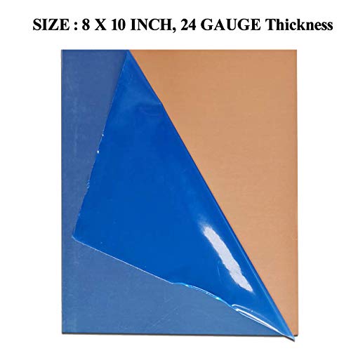 Pure Copper Sheet, 8 X 10 Inch, 24 Gauge(0.02Inch Thick) No Scratches, Film Attached Copper Plates, Pure Copper Sheet Metal, Copper Plates, For Jewelry, Crafts, Repairs, Electrical #TOP1