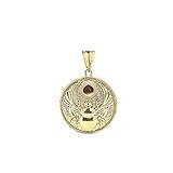 Certified 10k Yellow Gold Ancient Egyptian Scarab Beetle and Sun Disc Charm Pendant