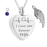 Chaine Homme Argent, Collier D Urne de Cremation Acier Inoxydable ECG Cardiaque I Love You Forever Wife Collier Cendres 50x2cm