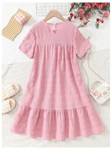 Floerns Girl's Cute Short Sleeve Midi Dress Summer Flounce Hem Swing Shift Dress2