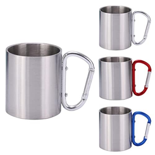 XUEYEGONGJI Coffee Mugs Stainless Steel Camping Coffee Mug Portable Backpacking Camping Cup with Handle for Sports Travel 4Pcs