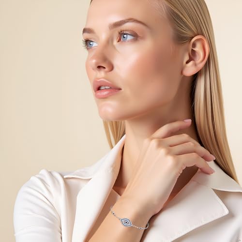 Evil Eye Bracelets Evil Eye Bracelet for Women Sterling Silver 925 Greek 5 Dainty Blue Lucky Chain Link Charm for Protection Jewelry Mothers Day Gifts3