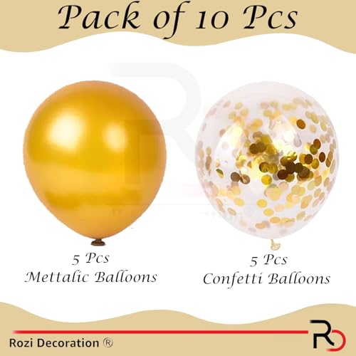Image of Rozi Decoration Gold Metallic & Confetti Balloon Set - 10 Pcs | Premium Party Balloons for Birthday, Wedding, Anniversary, Engagement & Celebration Decor, Wedding Party Decor
