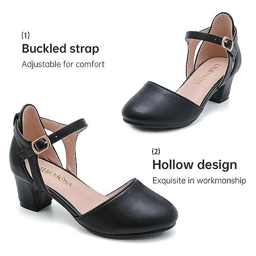 Image of LAURMOSA Girls Dress Shoes Closed Toe Pumps High Heels for Little Big Kid | Flower Shoes for Girls, 1.75-inch Chunky Heel, Ankle Strap, Closed Toe, Wedding, Party, Church, Graduation, First Communion