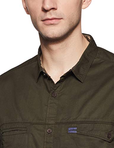 Image of Spykar Slim Fit Shirt Olive