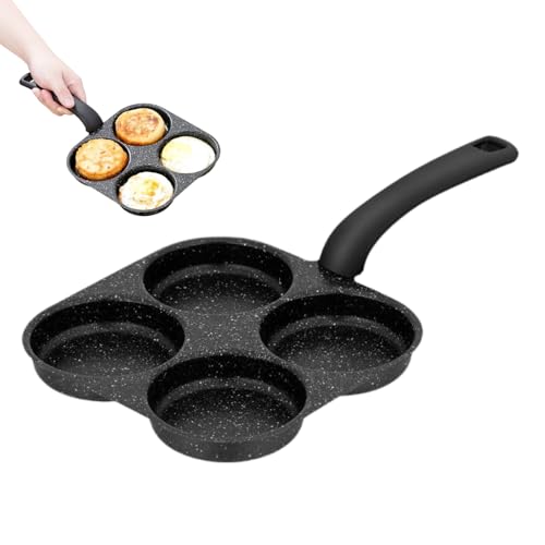 Qubitly Non-Stick Frying Pan with 4 Hole Egg Frying Pan Fried Egg Burger with Curved Handle for Breakfast Steak Pancakes Burgers Black Maifan Stone Coating 7.9x14.6 Inches
