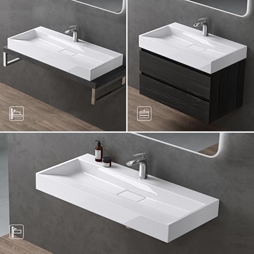 doporro Waschbecken Aufsatzwaschbecken Mineralguss Hängewaschbecken mit Nano-Beschichtung inkl. Ablaufgarnitur Col19