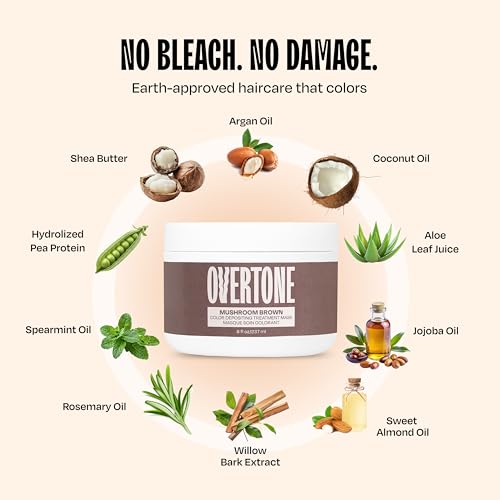Image of oVertone Color Depositing Semi-Permanent Hair Dye Conditioner - 8 oz For Natural & Color-Treated Hair, Moisturizing Shea Butter & Coconut Oil - Vegan & Cruelty-Free, Mushroom Brown