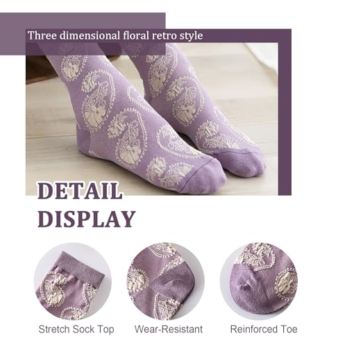 Womens Floral Socks, Cute Vintage Embroidered Frilly Socks, Kawaii Girly Casual Cotton Crew Ruffle Ankle Cottagecore Socks3