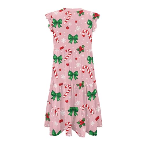 Image of Women's Casual Ruffle Sleeve Dress V Neck Pullover Dress Flowy A-Line Pleated Lightweight Dress with Pockets