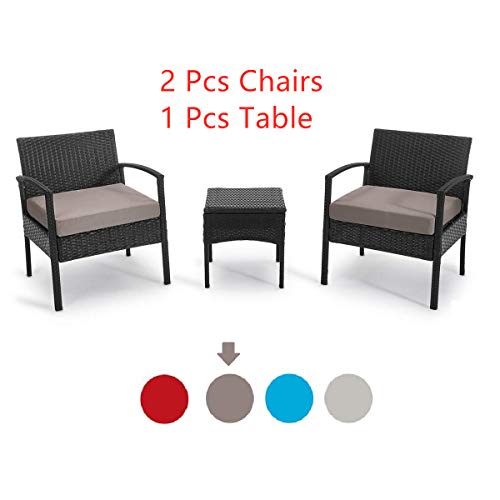Patio Outdoor Chairs 3 Set-1 Conversation Table & 2 pcs Rattan Sofas