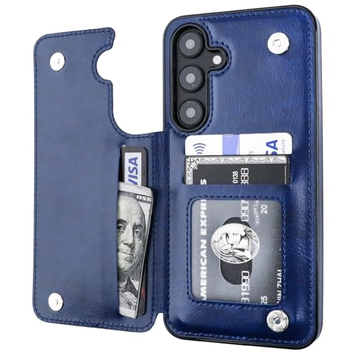 Coque Galaxy S25 Plus portefeuille bleu pour protéger l'écran et ranger ses cartes bancaires