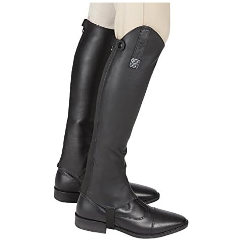 Huntley Equestrian 01012 Ultra Soft Custom Fit Along with Flexibility & Stability Premium Leather Half Chaps Maximum Grip & Durability Upper Swagger Tab & Metal Pendant - Black - Medium tall Cover