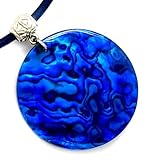 Swimmi 1.8 inch Round Blue Abalone Shell Necklace Pendant on 16 to 26 inches Adjustable Cord CA347