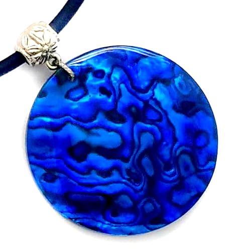 Swimmi Handcrafted Blue Abalone Necklace, Natural Paua Abalone Necklaces for Women Men, Handmade Rainbow Beads Cords Seashell Necklace Jewelry (CA347)