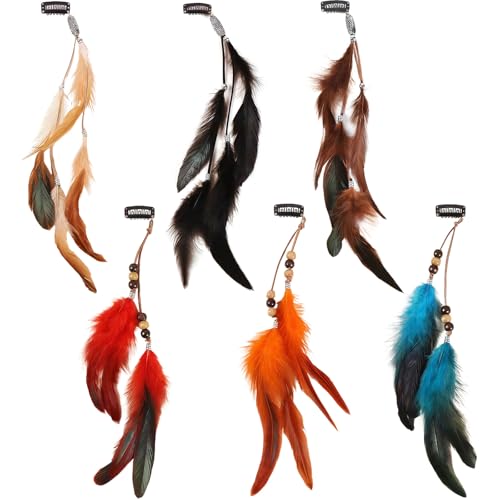 SSKHE 6 Pièces Pinces à Cheveux Plumes Extensions de Cheveux Bohème Indien Boho Pinces Cheveux Plumes Coiffe Hippie avec Plume Paon Boho Hippie Plume...