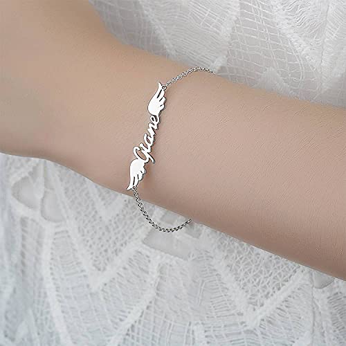 Rmrewy 925 Sterling Silver Personalized Name Bracelet Or Anklet With Angel Wing Custom Engraved Name Jewelry Customized Made Dainty Gift For Women Girls #TOP1
