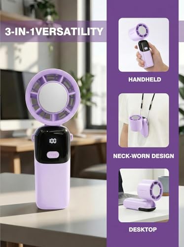 Image of Sevenaire S19 Handheld Portable Fan with Ice Touch Cooling- Rechargeable 3600mAh Battery, Personal Fan Portable Instant Chill, Mini Turbo Pocket Fan for Travel /Outdoor /Home /Office (Purple)
