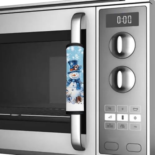 Image of Christmas Refrigerator Door Handle Covers Blue Snowman Fridge Door Handle Covers Set of 6 Oven Microwave Dishwasher Antiskid Protector Xmas Kitchen Decor