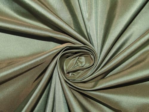 Tissu taffetas 100% pure soie irisée vert et beige haut de gamme au mètre