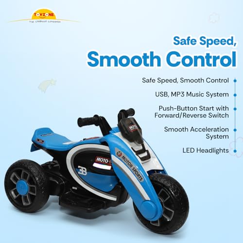 Image of Toyzone Moto Electric Bike (Blue) | 6V Rechargeable Bike with 4.5Ah Battery | LED Lights, Built in Music | Smooth Acceleration | 6M Battery Warranty | Age 2-8 Years, Upto 35 kg