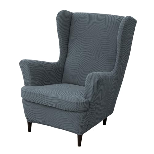 WYLEBER Funda para Sillón Orejero 2 Piezas,Funda de Sillón Orejas con Borde Elástico,Lavable Fundas Protectora para Sillón de Sala de Estar y Dormitorio(Dark Gray)