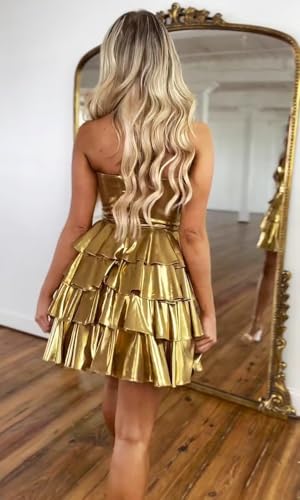 Sweetheart Metallic Homecoming Dresses for Teens 2024 Ruffled Evening Party Gown for Women Short Prom Dress HH-HC0222
