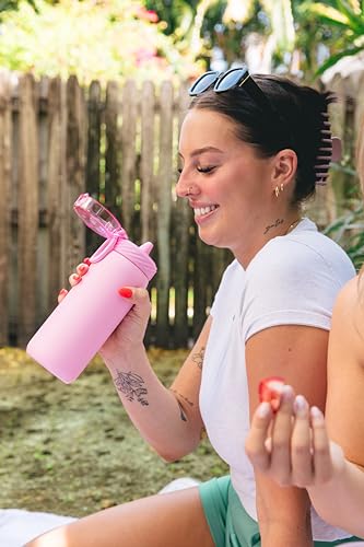 Image of Ello Cooper 18oz Kids Stainless Steel Water Bottle with Straw and Carry Handle, Double Walled and Vacuum Insulated Metal, Leak Proof Locking Lid with Soft Silicone Spout, Reusable, BPA Free, Bubblegum