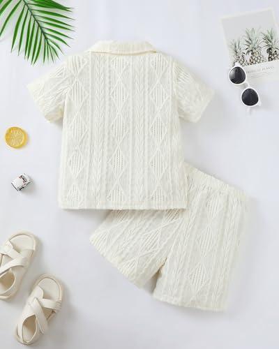 Image of Toddler Boy Clothes Little Kids Summer Outfits Short Sleeve Button Down Shirt Top Shorts Set 2 PCS Boy's Clothing