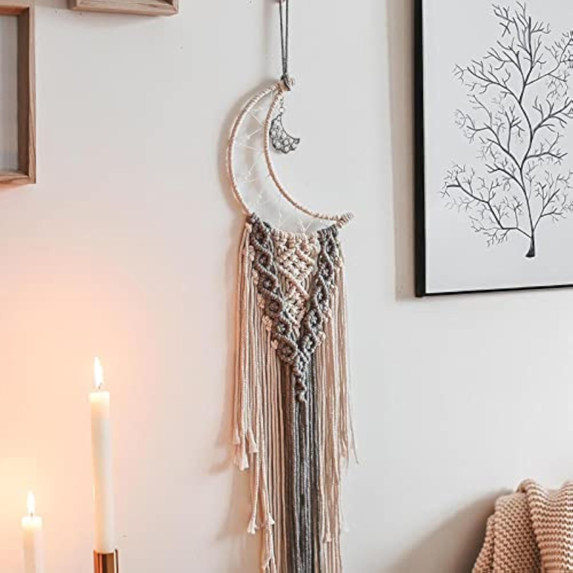 Handmade Moon Tapestry Dream Catcher, Boho Home Decor