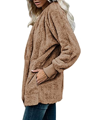 Dokotoo Womens 2025 Winter Long Sleeve Solid Fuzzy Fleece Open Front Hooded Cardigans Jacket Coats Outerwear with Pocket3