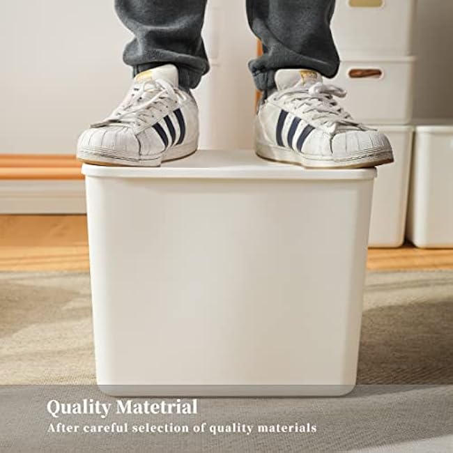 Plastic Storage Baskets Bins Boxes With Lids,Organizing Container White Storage Organizer Bins For Shelves Drawers Desktop Playroom Classroom Office,6-Pack(4XL+2L)