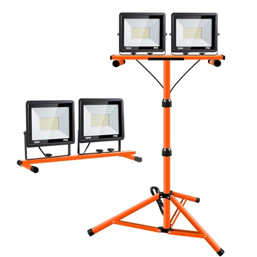 21000 Lumen Work Lights with Stand, 2 Adjustable Head LED Work Light, Foldable Tripod Stand, Waterproof Lamp with 6500 Kelvin Color Temperature