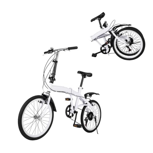 Donened - 20 Zoll Klappbar Fahrrad, 6-Gang Klappfahrrad, Höhenverstellbar 75-93cm, Klapprad aus Kohlenstoffstahl, bis 90kg, Gefaltetes Format 80 x 58 x 35cm, Weiß
