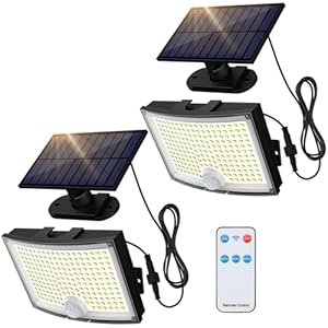 Adiding Solar Outdoor Lights, 3500LM LED Flood Lights with 16.4 Ft Cable, Remote Control Solar Motion Sensor Lights with 3 Modes, Solar Powered Security Lights for Outside Patio, Yard, Garage, 2 Pack