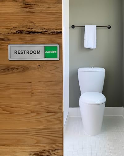 Image of Restroom sign,Bathroom Door Sign, Available /In Use Privacy Bathroom Slider Sign,Self Adhesive Restroom Signs for Business, Office, Store, Home, Occupied Vacant Indicator,Brushed Silver