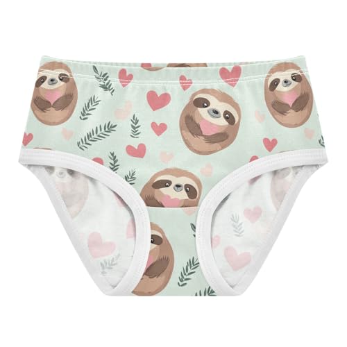 Wusikd Cute Sloths Pink Hearts Leaves Girls' Underwear Cotton Girls Briefs Soft Toddler Underwear 2T