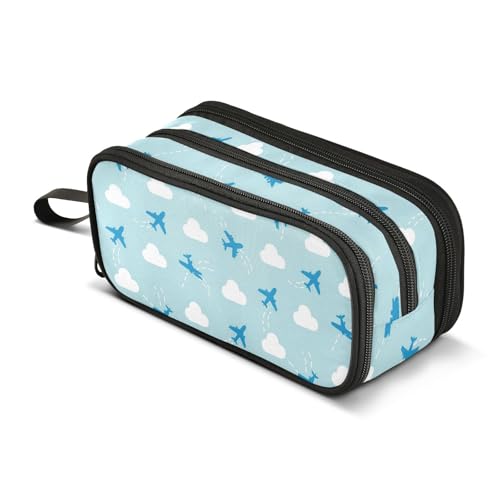 Image of J JOYSAY Airplanes Cloud Blue Pencil Case Large Big Capacity Portable Pencil Case for Girls Boys Markers Storage for Office College School